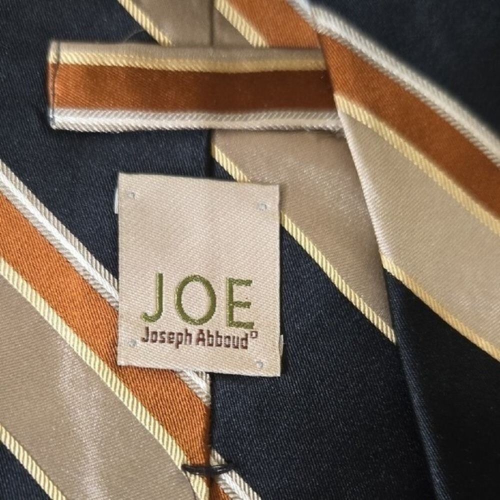 Joe‎ by Joseph Abboud Silk Tie Navy Brown Stripe Made in USA 3.5" - Picture 4 of 8